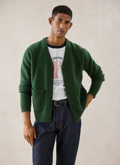Men's White Glove Mohair Cardigan - Forest Green - Percival | Percival Signature