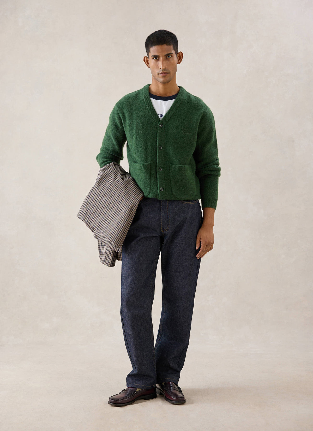 Men's White Glove Mohair Cardigan - Forest Green - Percival | Percival Signature