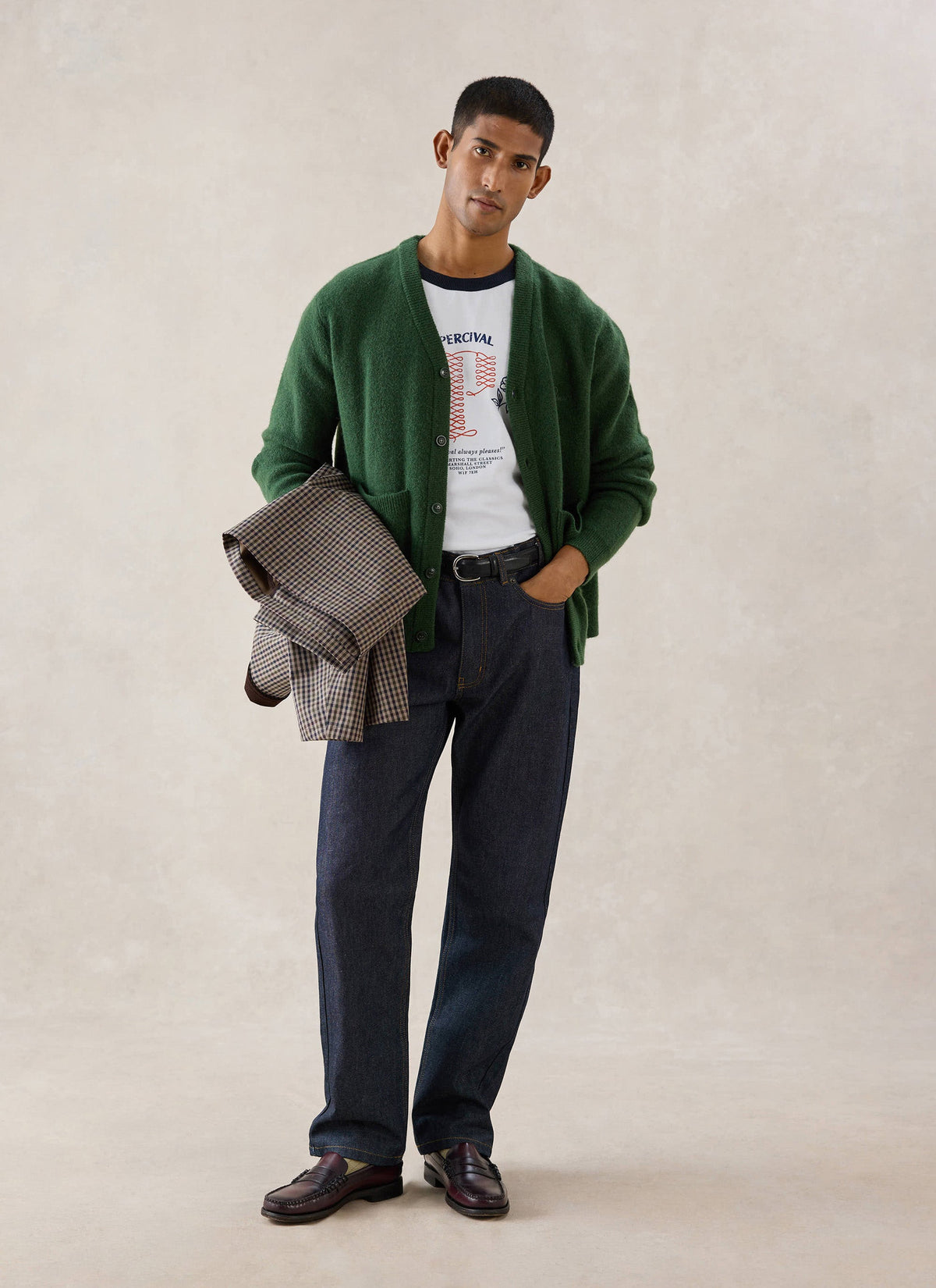 Men's White Glove Mohair Cardigan - Forest Green - Percival | Percival Signature