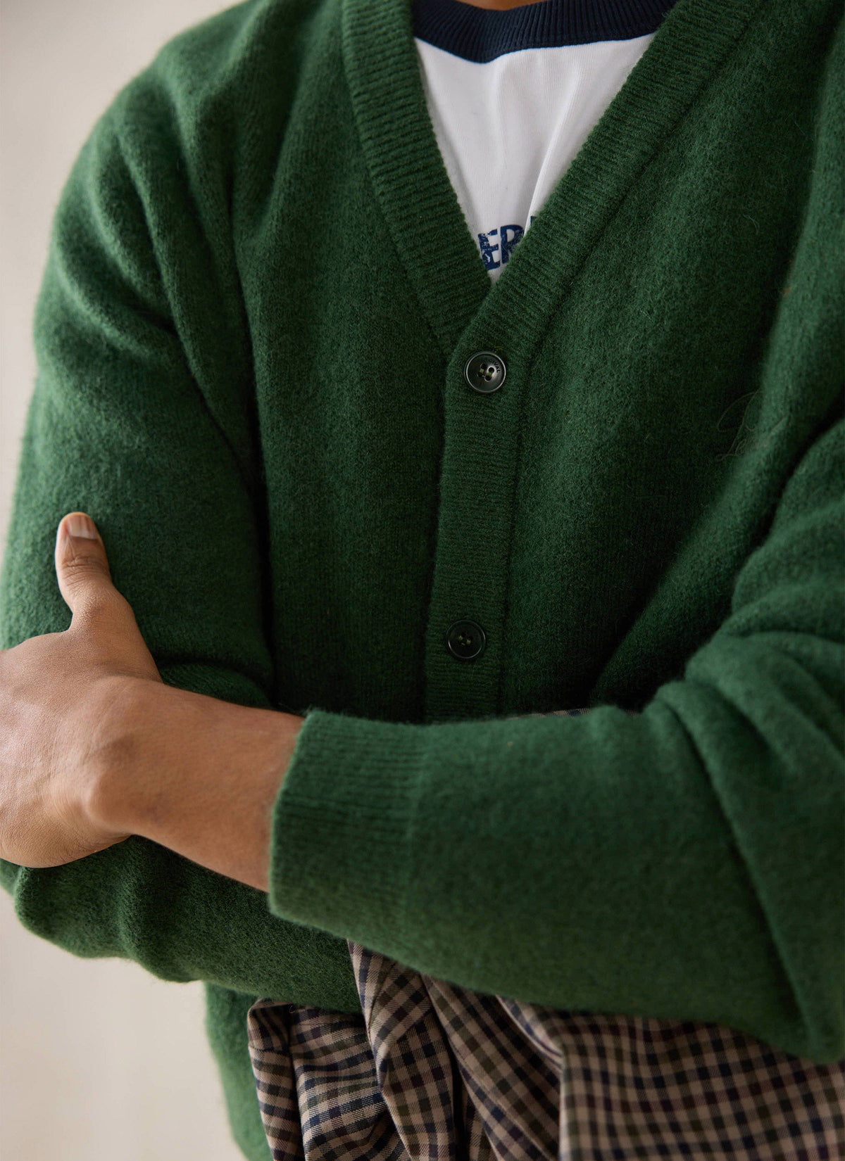 Men's White Glove Mohair Cardigan - Forest Green - Percival | Percival Signature