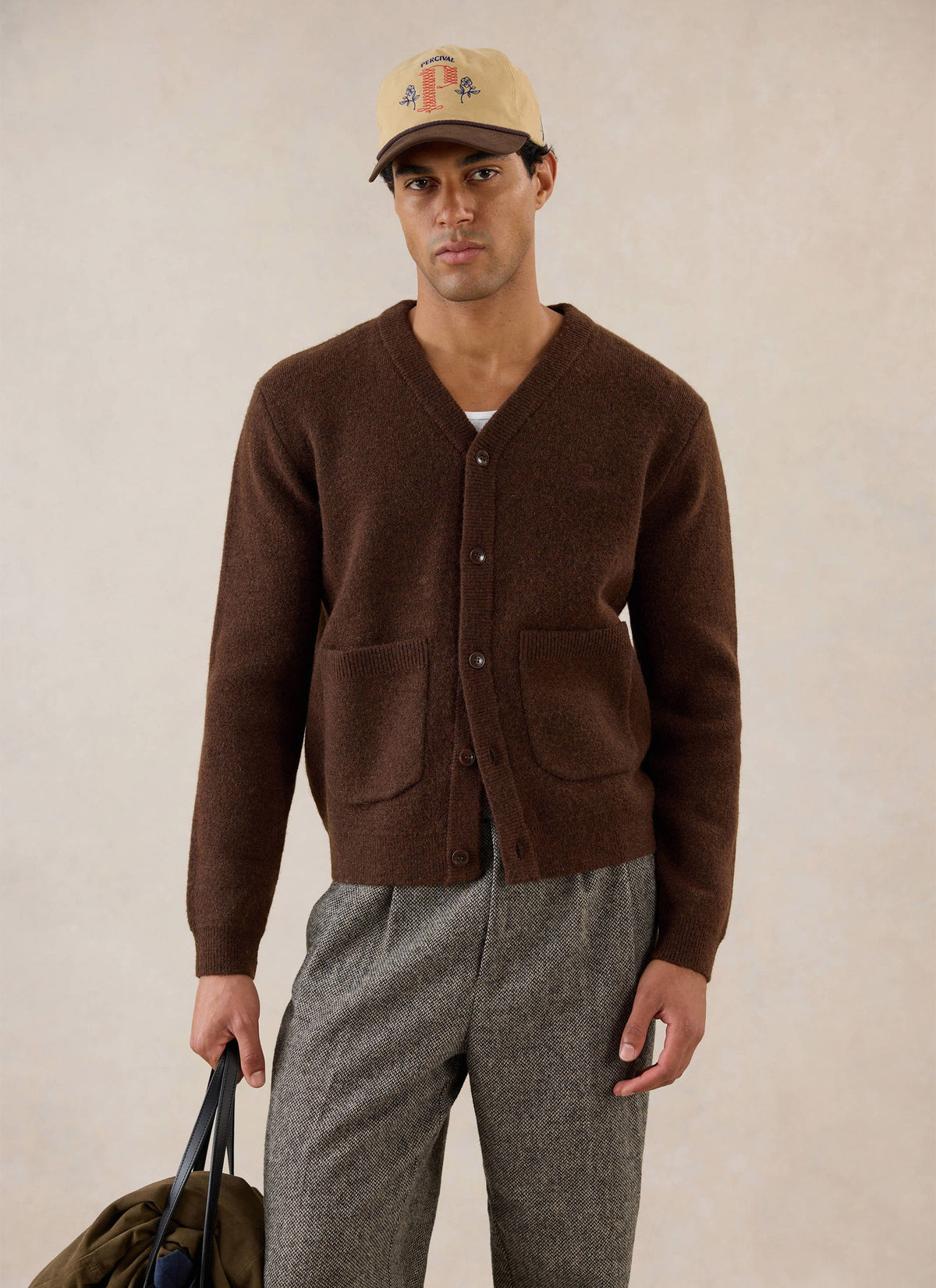 Men's Espresso Cardigan - Mohair Wool - Percival | Percival Featured