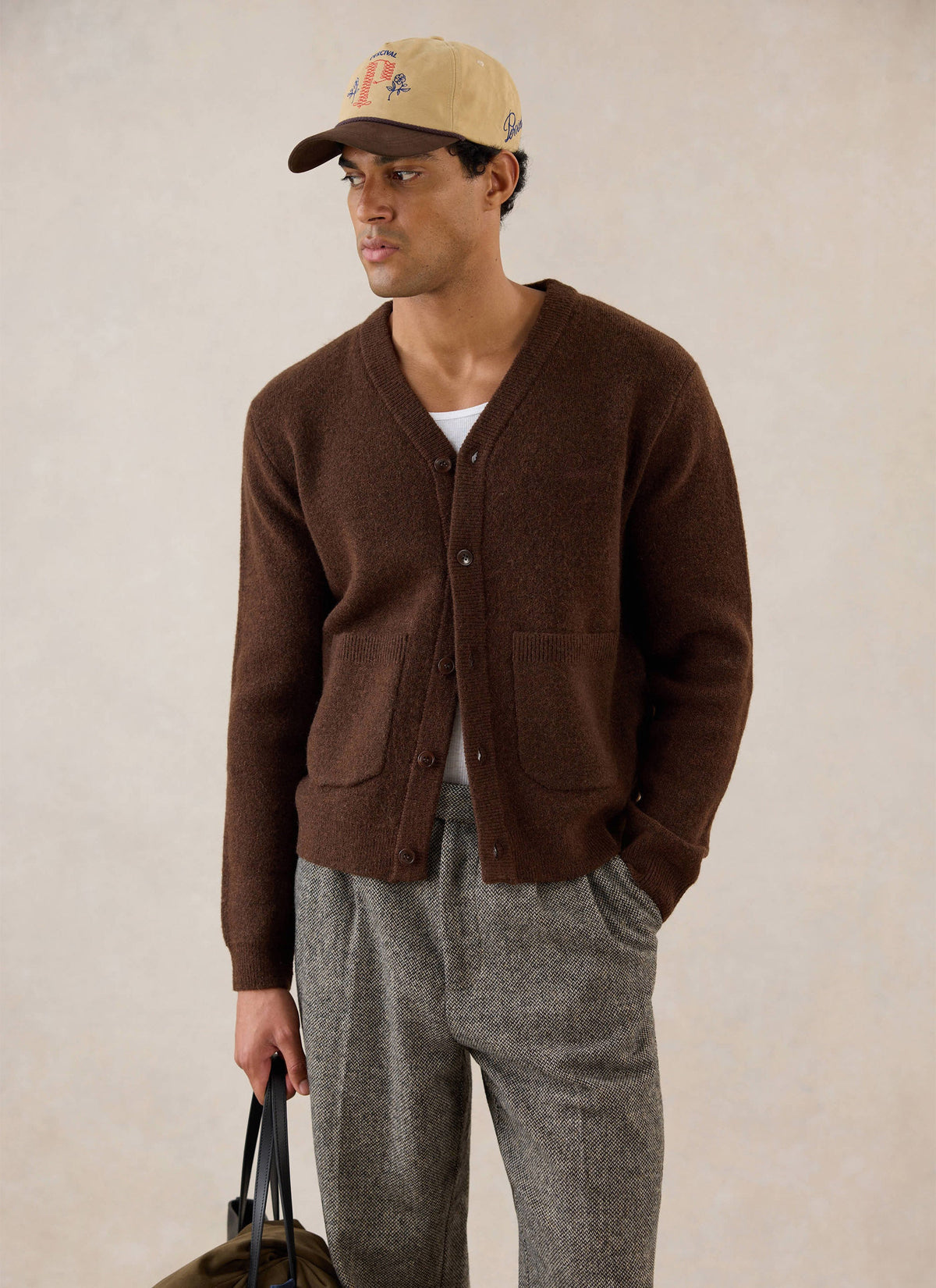 Men's Espresso Cardigan - Mohair Wool - Percival | Percival Featured