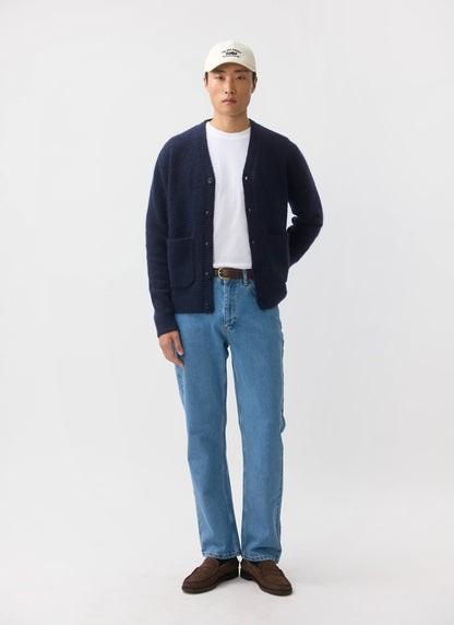 Men's Navy Mohair Cardigan - White Glove | Percival Signature