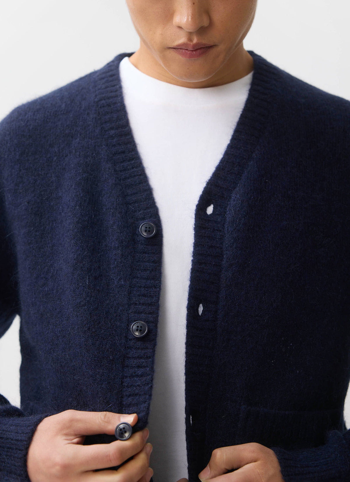 Men's Navy Mohair Cardigan - White Glove | Percival Signature