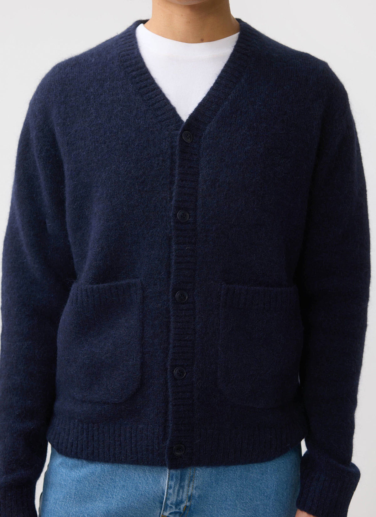 Men's Navy Mohair Cardigan - White Glove | Percival Signature