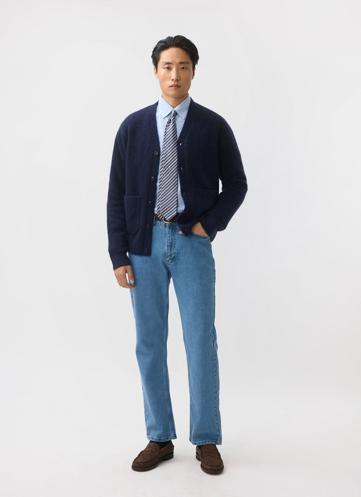 Men's Navy Mohair Cardigan - White Glove | Percival Signature