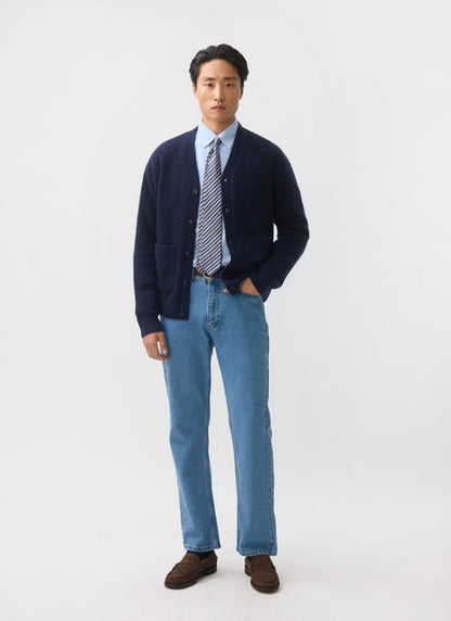 Men's Navy Mohair Cardigan - White Glove | Percival Signature