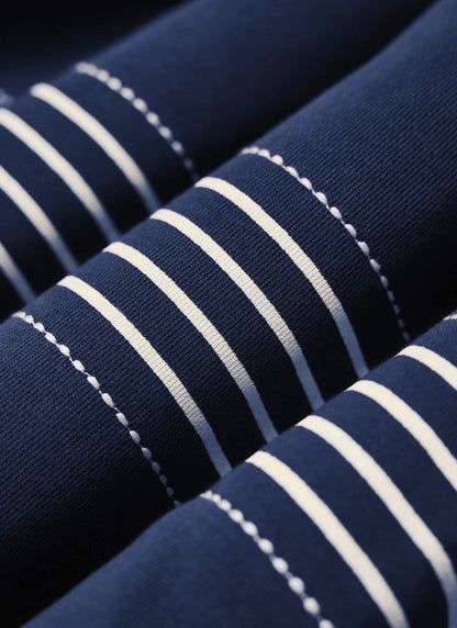 Men's Long Sleeve Rugby Polo​: Editor Striped - Cotton - Navy | Percival Trending