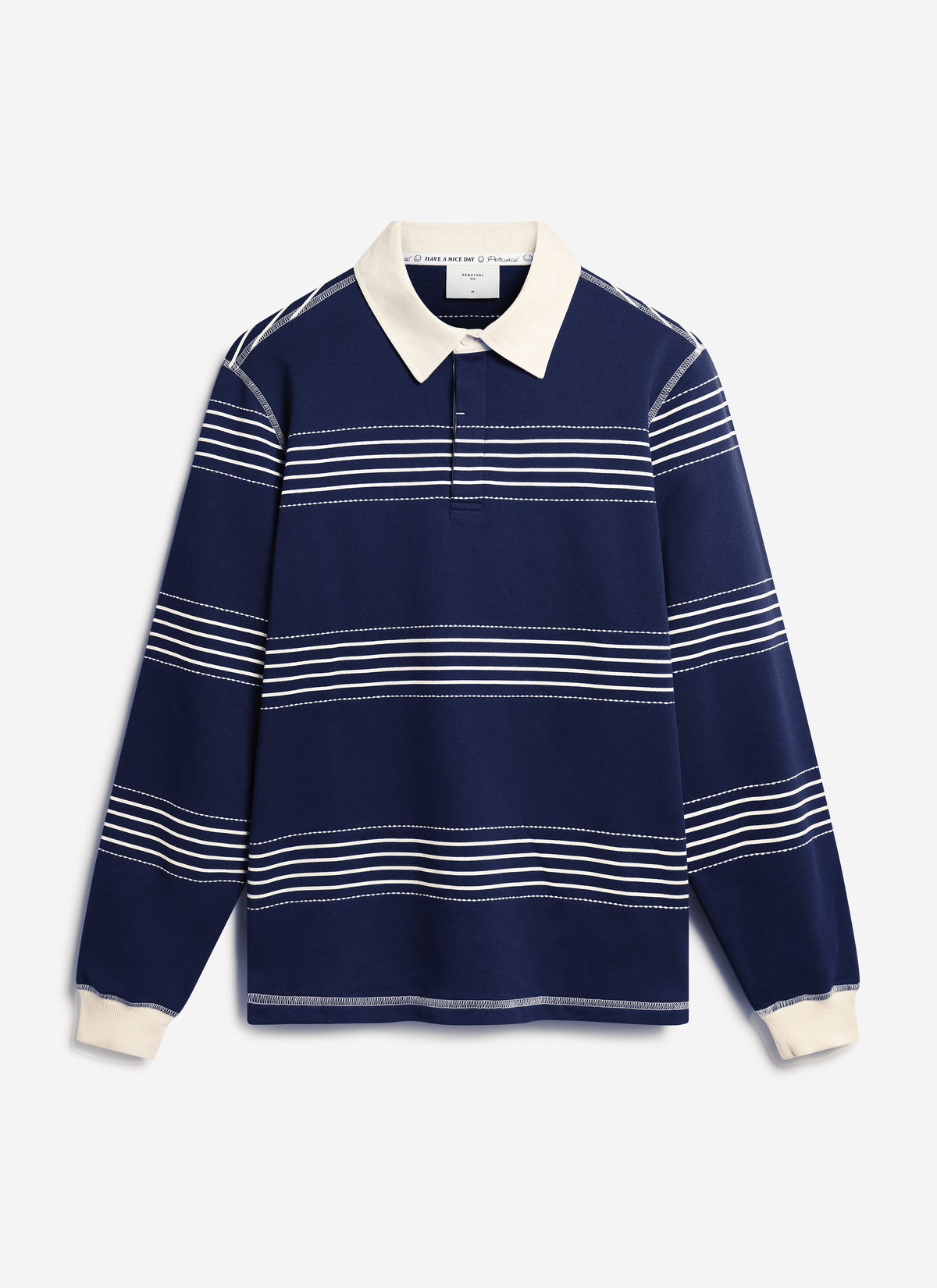 Men's Long Sleeve Rugby Polo​: Editor Striped - Cotton - Navy | Percival Trending