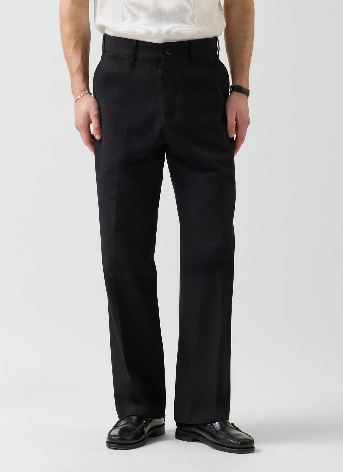 Men's Wide Leg Chino - Cotton - Black | Percival New