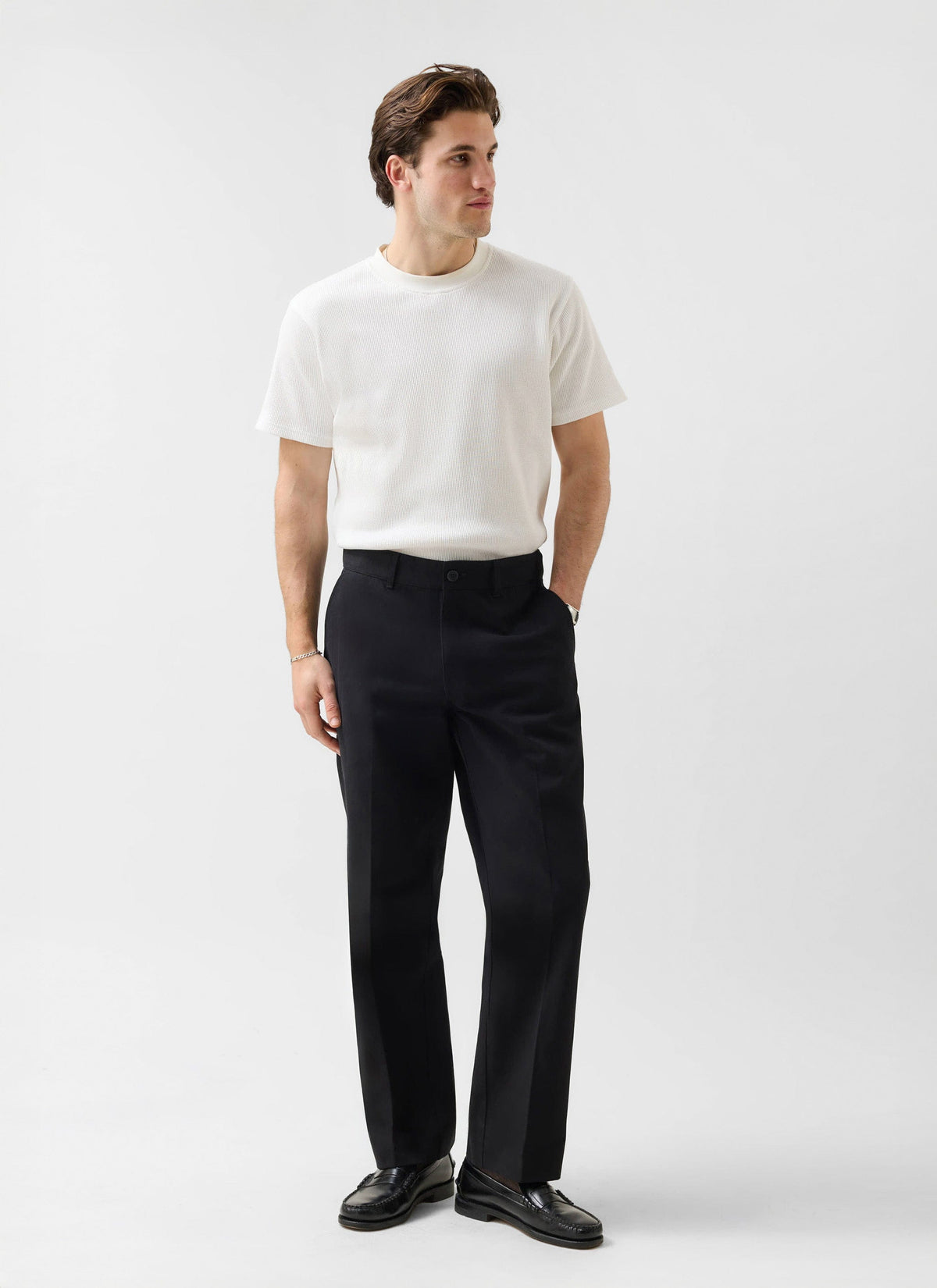 Men's Wide Leg Chino - Cotton - Black | Percival New