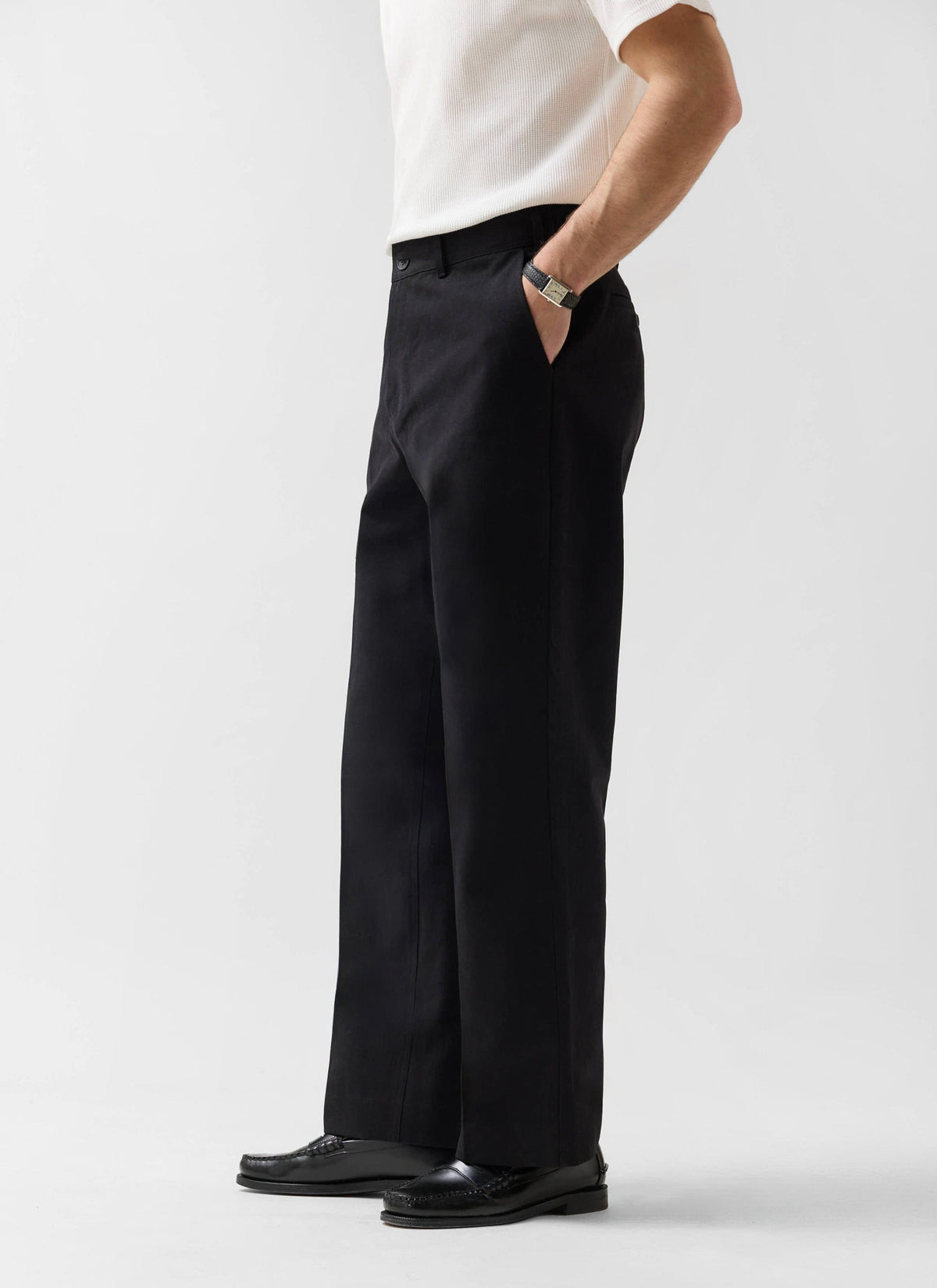 Men's Wide Leg Chino - Cotton - Black | Percival New