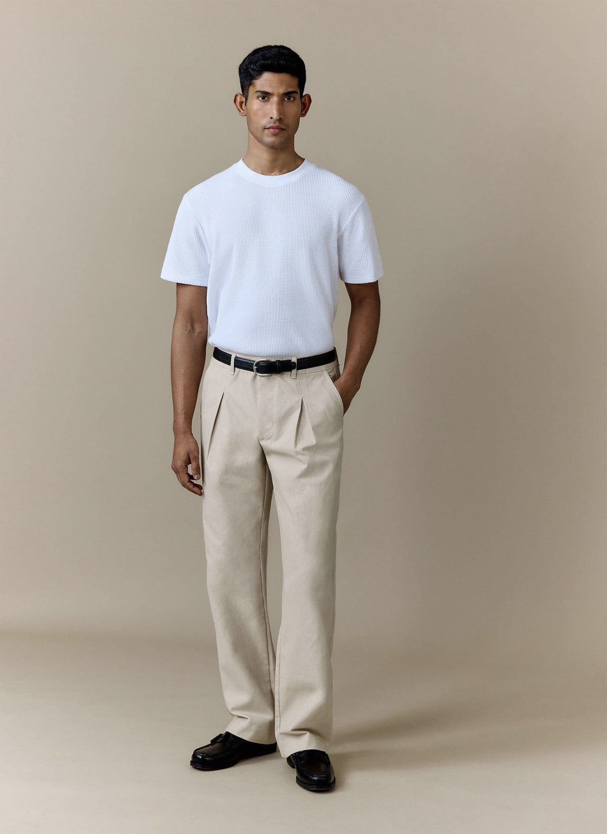 Men's Double Pleated Trousers - Seb - Straight Leg - Cream | Percival Exclusive