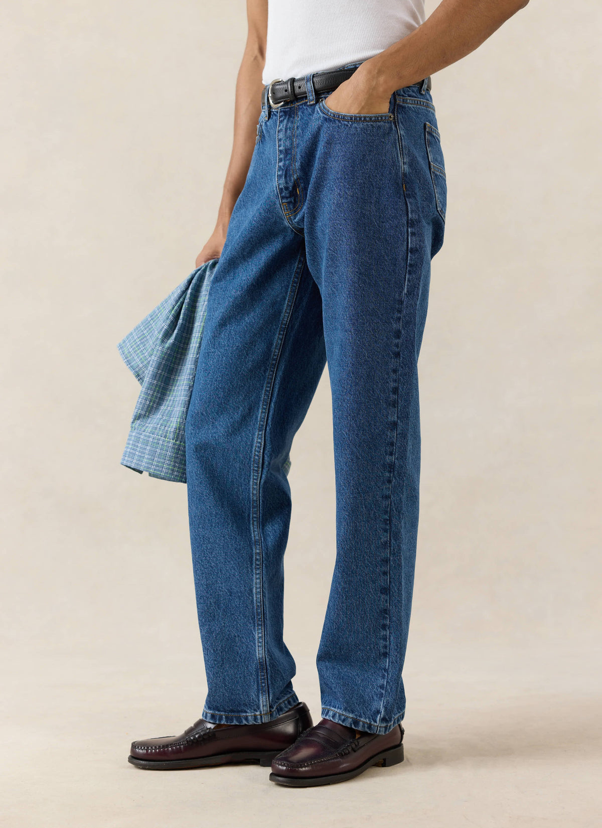 Men's Straight Leg Jeans - Heritage Denim - Cotton - Mid Wash Blue - Percival | Percival Featured