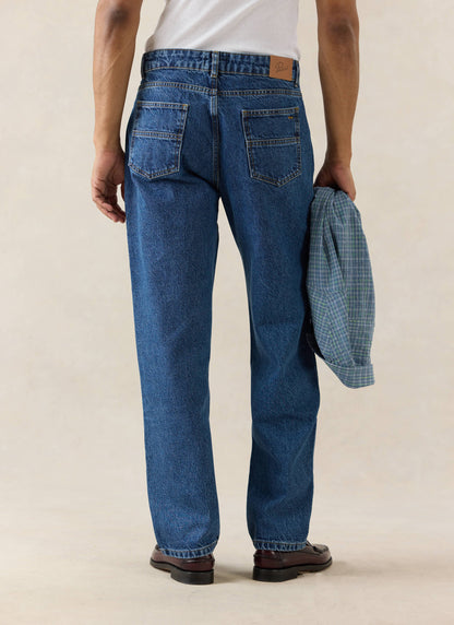 Men's Straight Leg Jeans - Heritage Denim - Cotton - Mid Wash Blue - Percival | Percival Featured