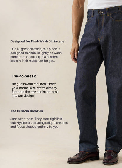 Men's Raw Denim Jeans - Straight Leg - Indigo - Cotton - Percival | Percival Exclusive
