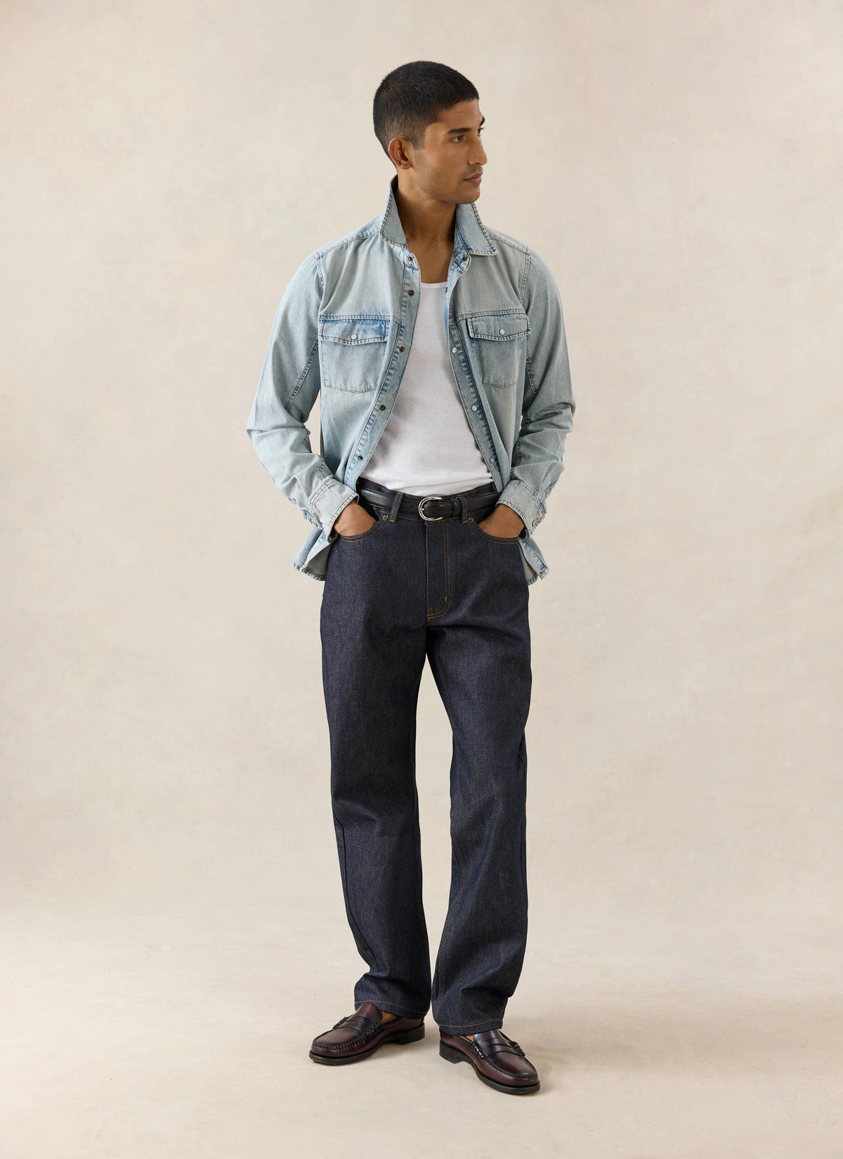Men's Raw Denim Jeans - Straight Leg - Indigo - Cotton - Percival | Percival Exclusive
