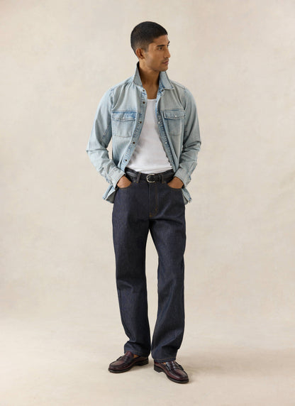 Men's Raw Denim Jeans - Straight Leg - Indigo - Cotton - Percival | Percival Exclusive