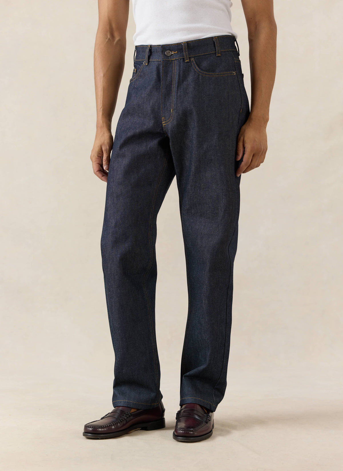 Men's Raw Denim Jeans - Straight Leg - Indigo - Cotton - Percival | Percival Exclusive