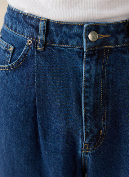 Men's Pleated Denim Jeans - 12oz Mid Wash Blue | Percival Exclusive