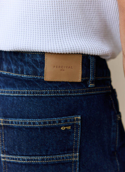 Men's Raw Pleated Denim Jeans - 100% Cotton - Dark Indigo Blue | Percival Deals