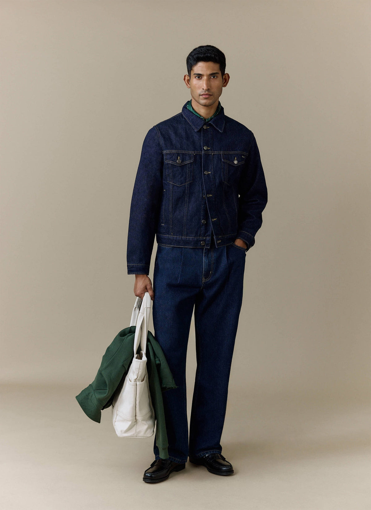 Men's Raw Pleated Denim Jeans - 100% Cotton - Dark Indigo Blue | Percival Deals