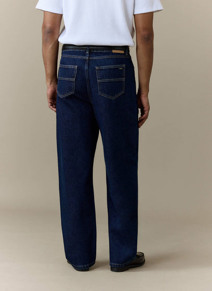 Men's Raw Pleated Denim Jeans - 100% Cotton - Dark Indigo Blue | Percival Deals