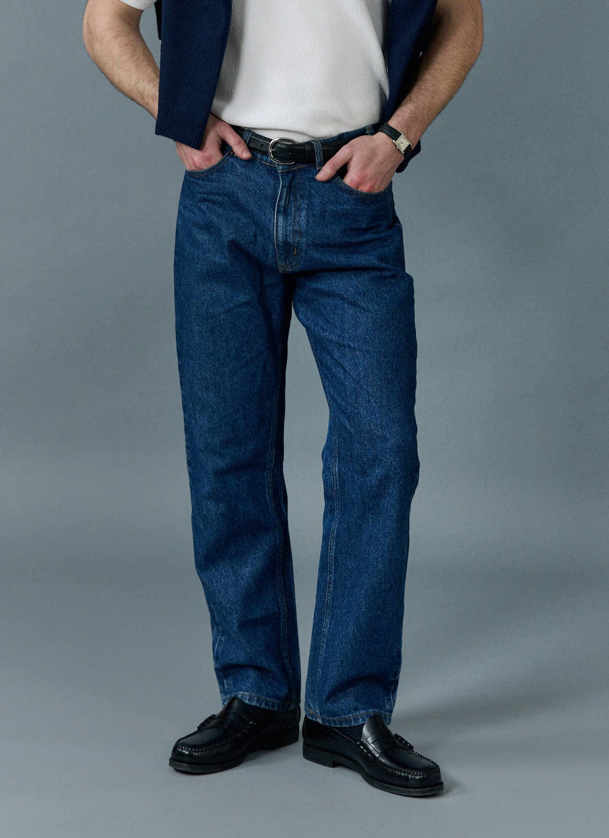 Men's Straight Leg Denim Jeans - BCI Cotton - Mid Wash | Percival Top Pick