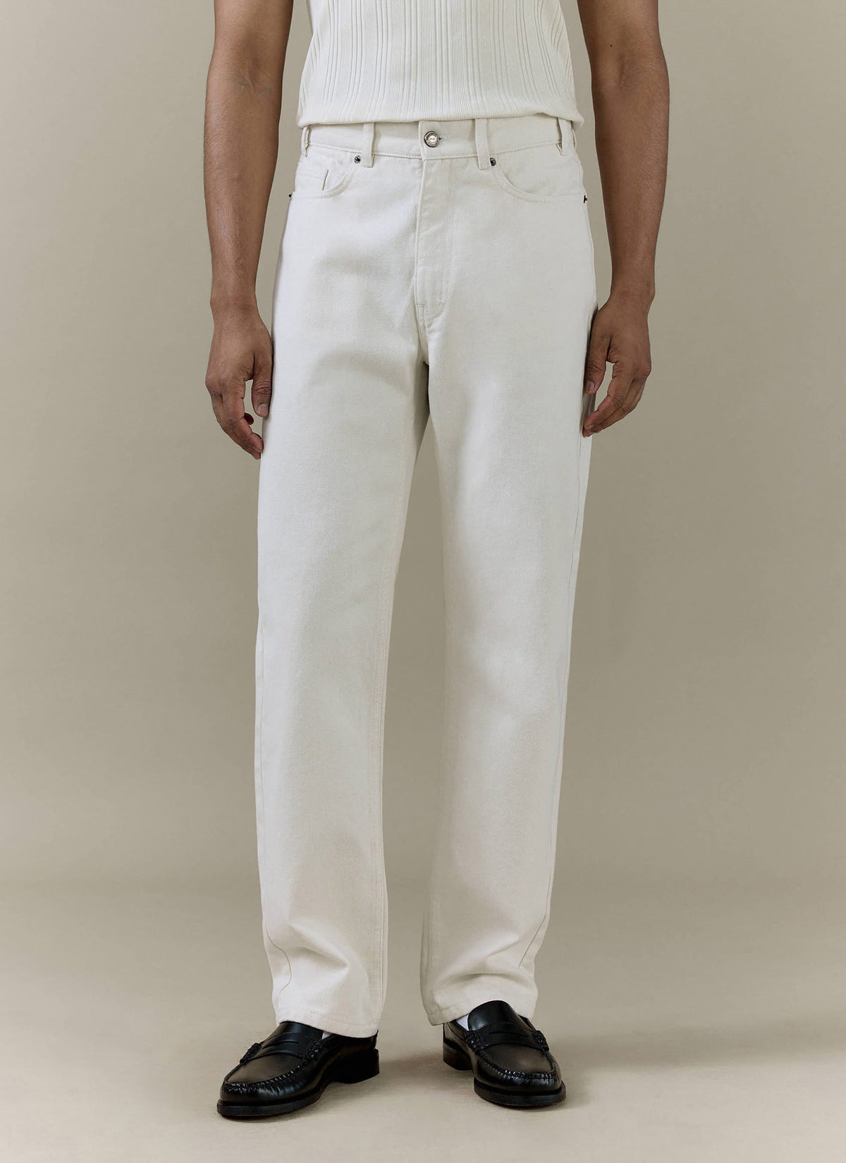 Men's Cream Straight Leg Denim Jeans - 100% BCI Cotton | Percival Everyday