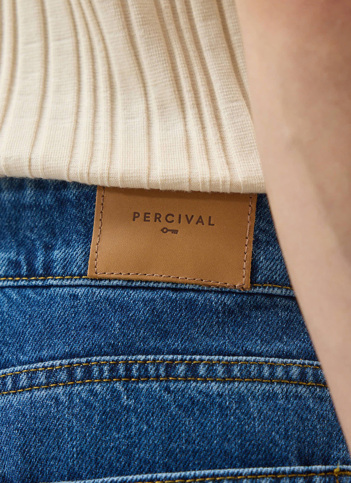 Men's Straight Leg Denim Jeans: Stay Press - Cotton - Mid Wash Blue | Percival Sale