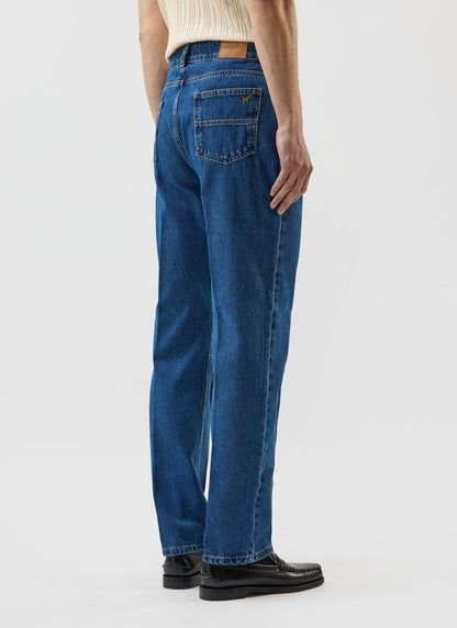 Men's Straight Leg Denim Jeans: Stay Press - Cotton - Mid Wash Blue | Percival Sale