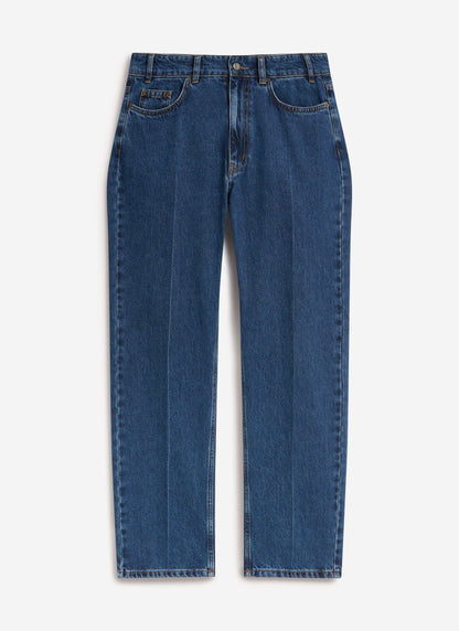 Men's Straight Leg Denim Jeans: Stay Press - Cotton - Mid Wash Blue | Percival Sale