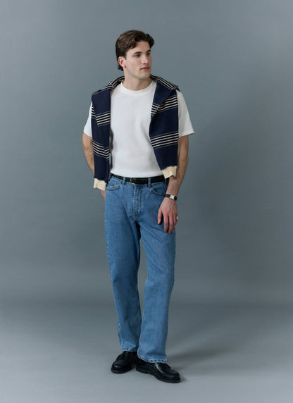 Men's Straight Leg Denim Jeans - BCI Cotton - Light Wash Blue | Percival New