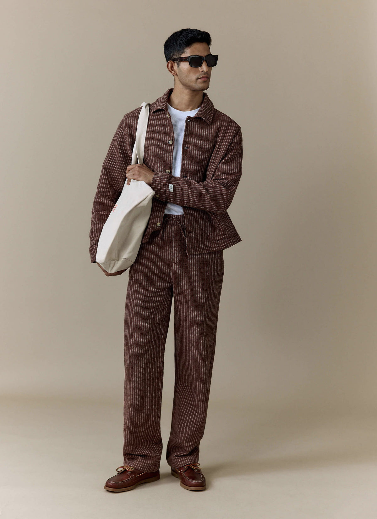 Men's Sorrento Wide Leg Trousers - Linen Cotton Blend - Brown | Percival Trusted