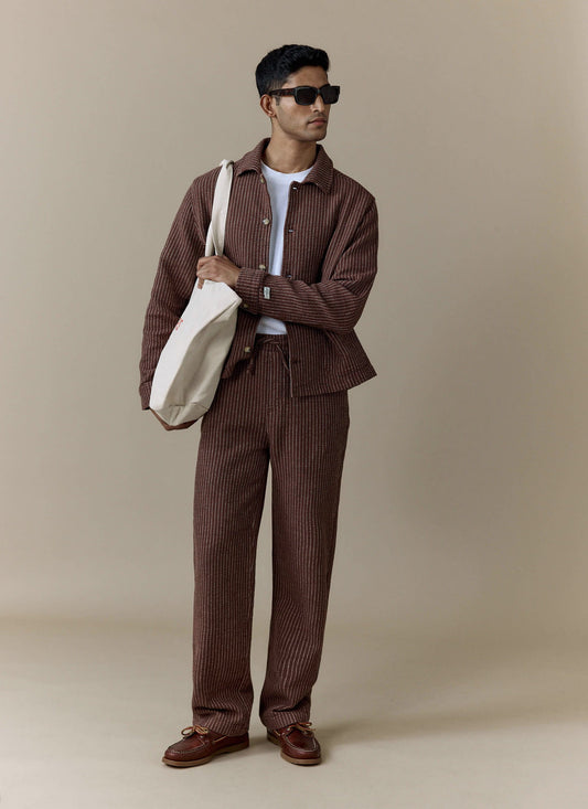 Men's Sorrento Wide Leg Trousers - Linen Cotton Blend - Brown | Percival Trusted