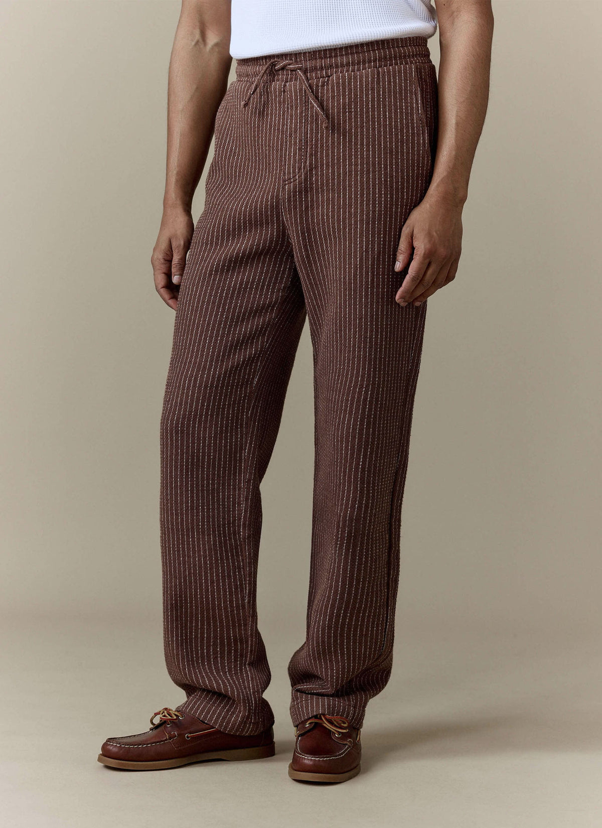 Men's Sorrento Wide Leg Trousers - Linen Cotton Blend - Brown | Percival Trusted