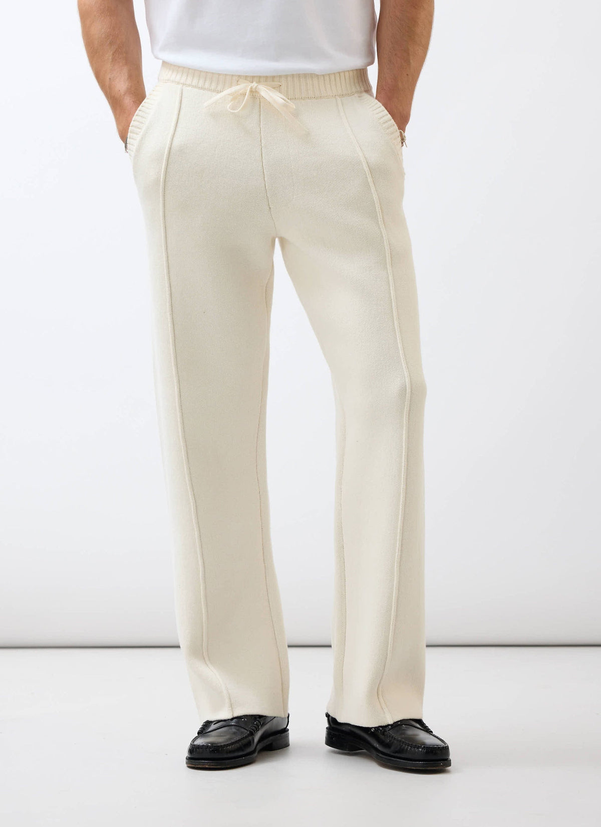 Chronicle Knitted Straight Leg Trackpants - Cotton - Cream | Percival New