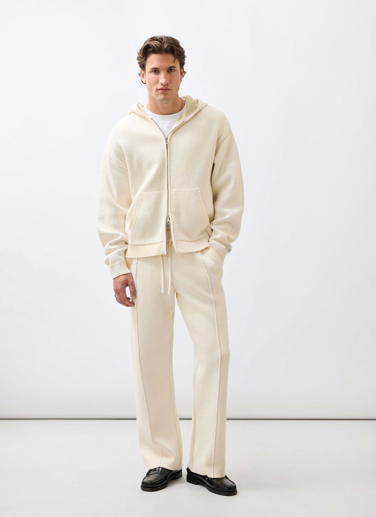 Chronicle Knitted Straight Leg Trackpants - Cotton - Cream | Percival New