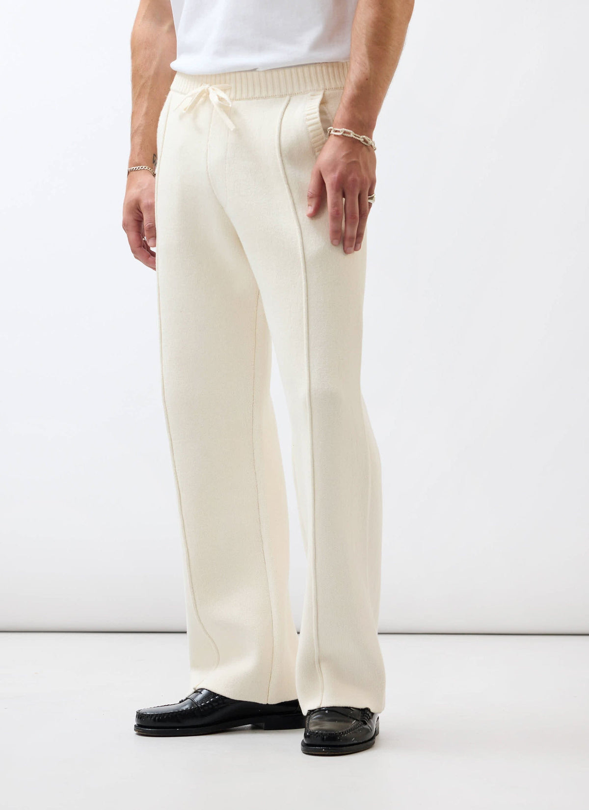 Chronicle Knitted Straight Leg Trackpants - Cotton - Cream | Percival New