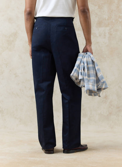Men's Tailored Pleated Trousers - Cotton - Navy Blue | Percival Deals