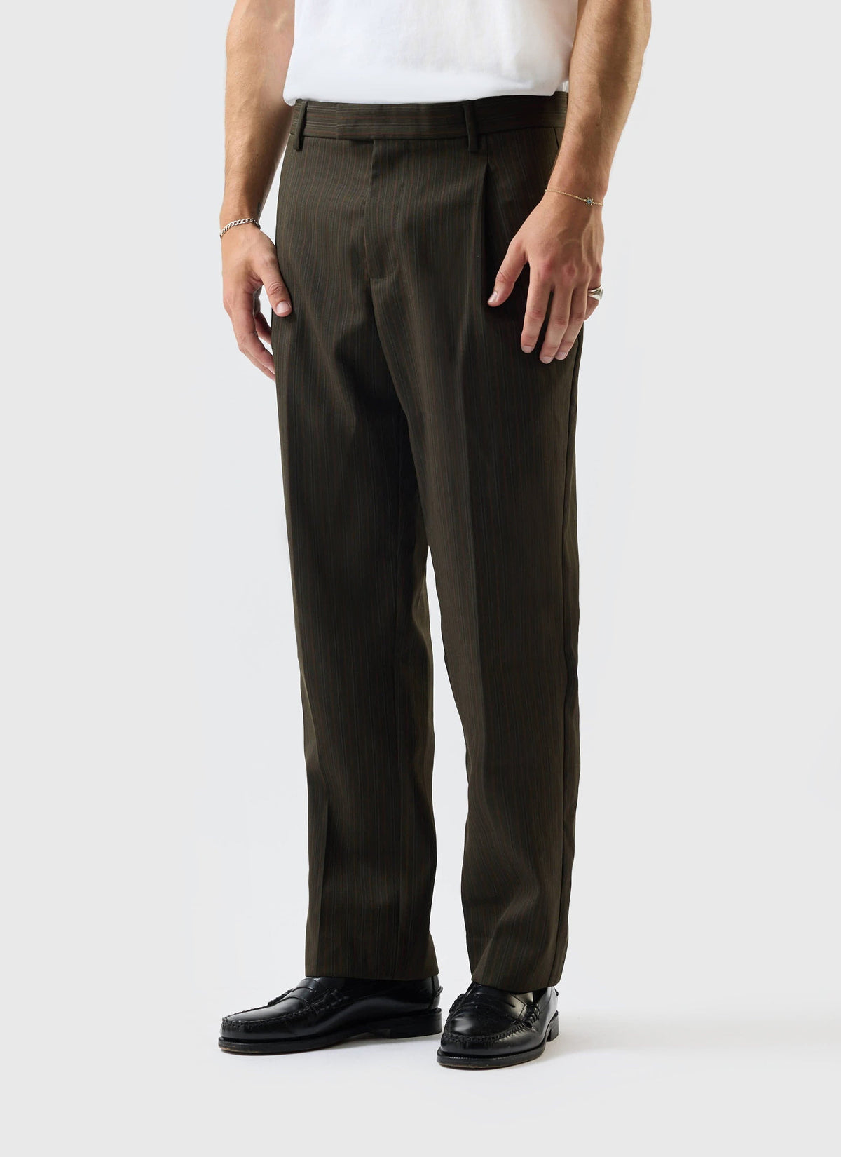Men's Suit Trousers: Chapter - Pleated - Cotton - Forest Green | Percival Special Offer