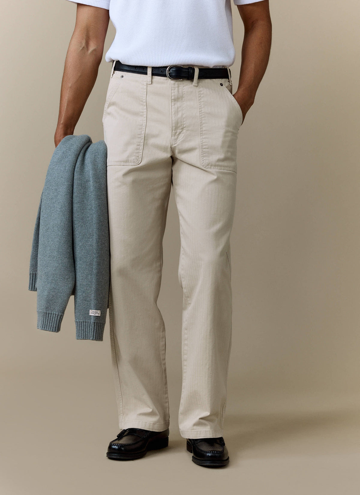 Men's Carpenter Trousers - Cotton - Cream | Percival Discount