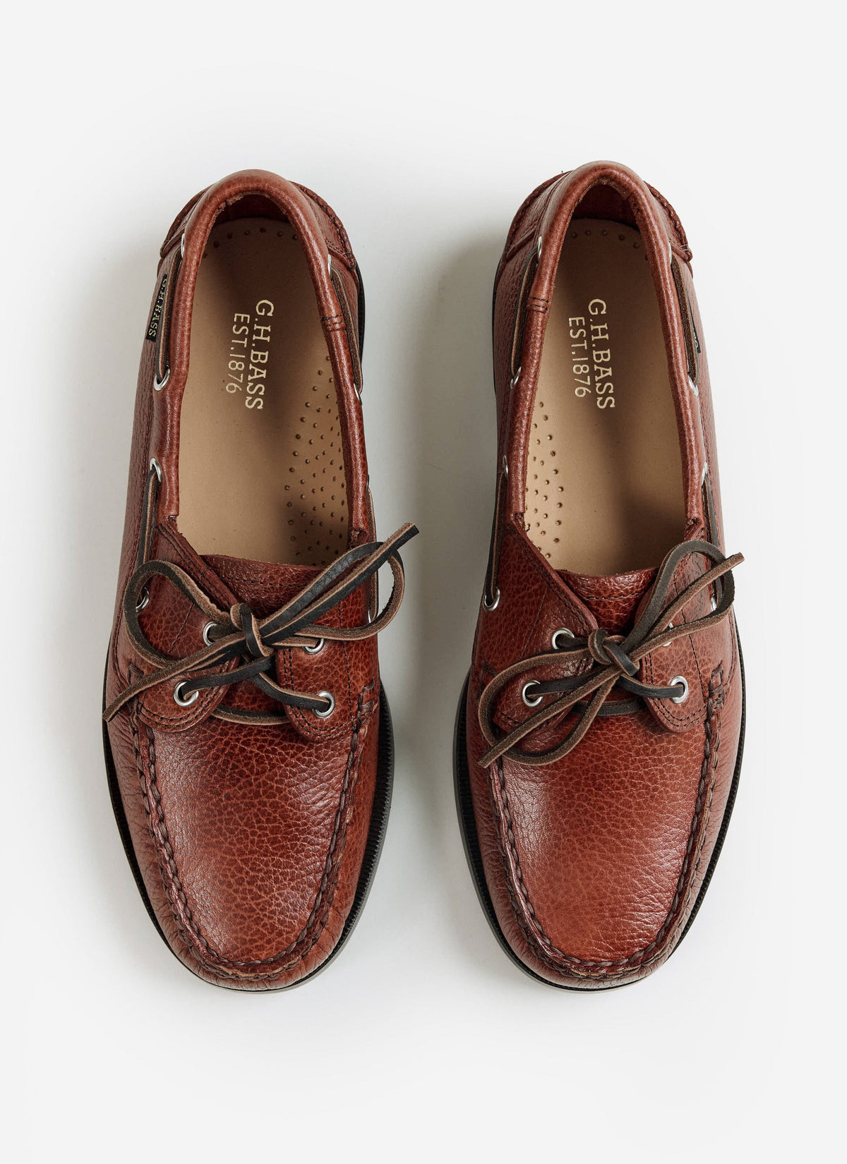 G.H.Bass - Jetty II Boater 2 Eye - Textured Tan Leather | Percival Essential