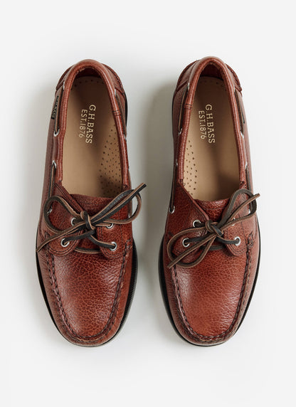 G.H.Bass - Jetty II Boater 2 Eye - Textured Tan Leather | Percival Essential