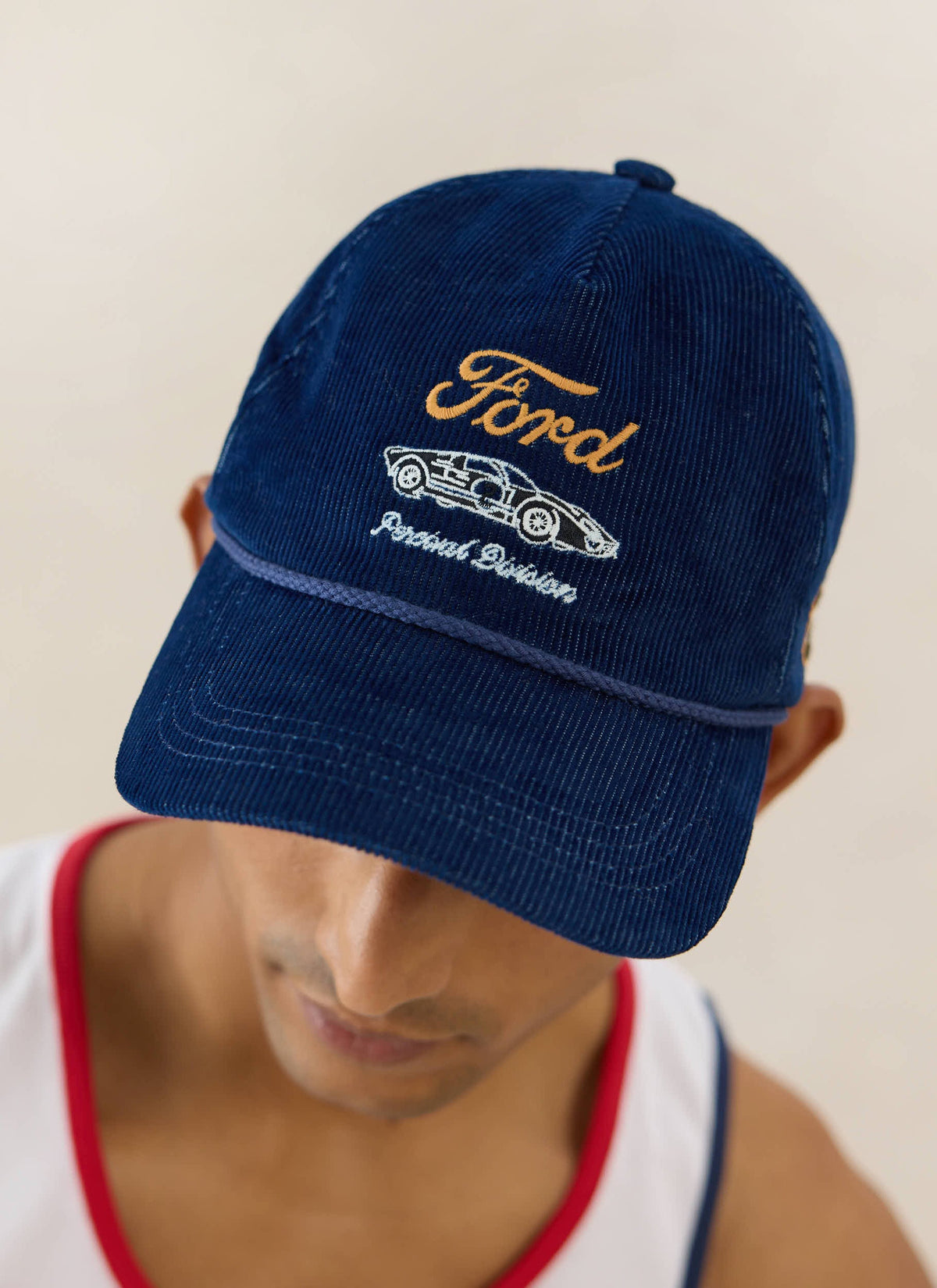 Men's Corduroy Trucker Cap - Cotton - Navy Blue - Ford x Percival | Percival New