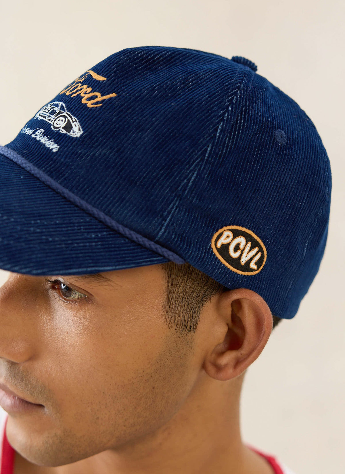 Men's Corduroy Trucker Cap - Cotton - Navy Blue - Ford x Percival | Percival New