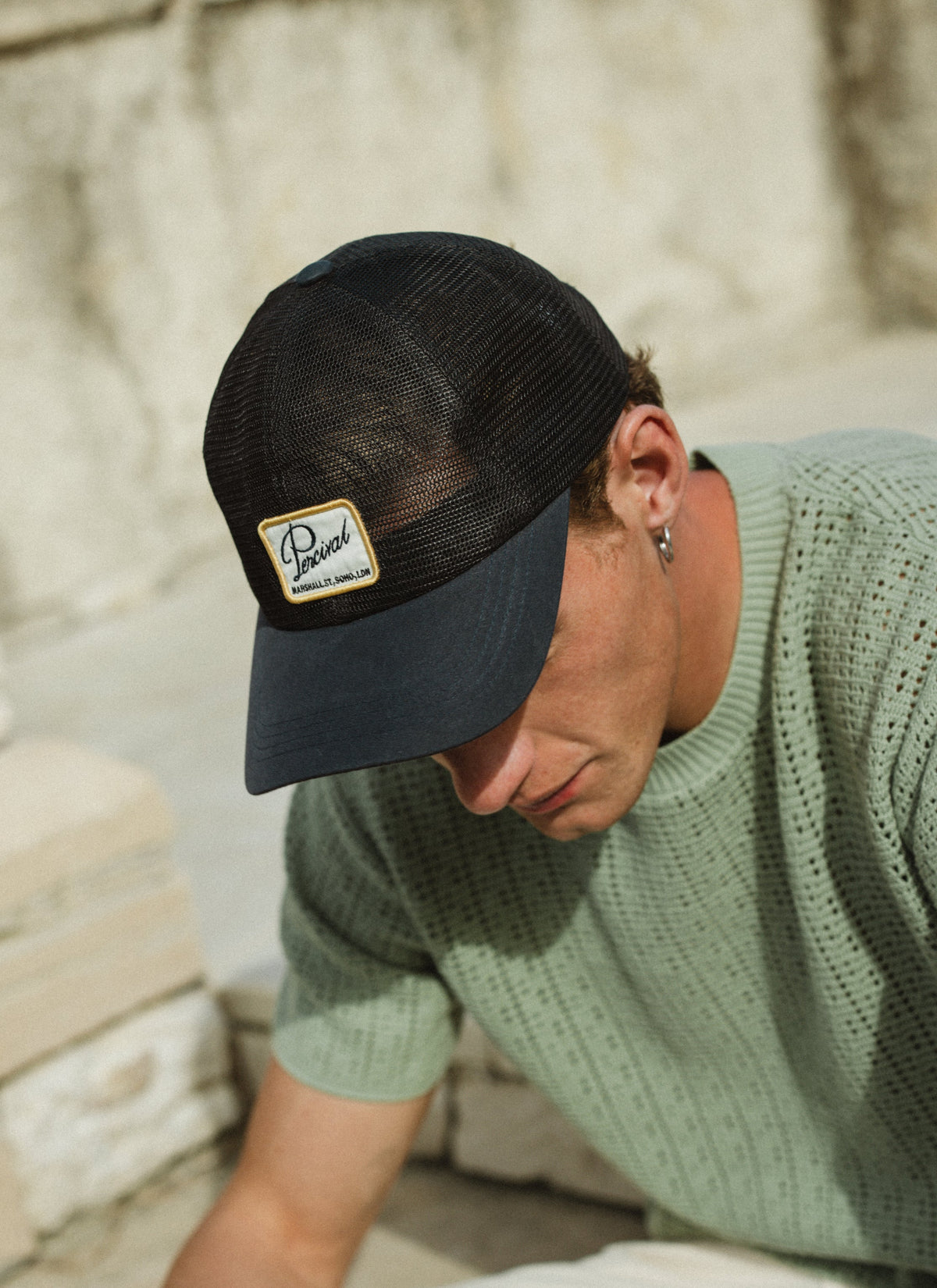 Men's Mesh Trucker Cap - Damien - Navy Blue | Percival Featured