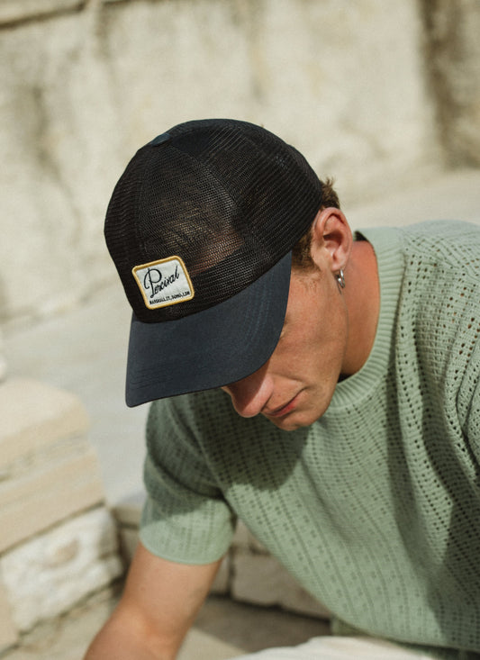 Men's Mesh Trucker Cap - Damien - Navy Blue | Percival Featured