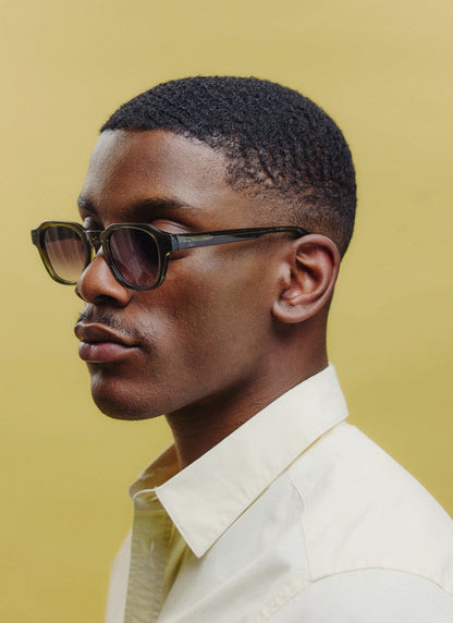 P001-E52 Olive Green Sunglasses - Light Brown Lenses | Percival Customer Favorite