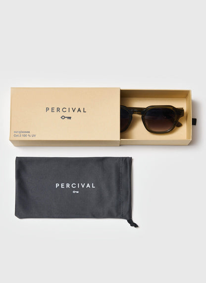 P001-E52 Olive Green Sunglasses - Light Brown Lenses | Percival Customer Favorite